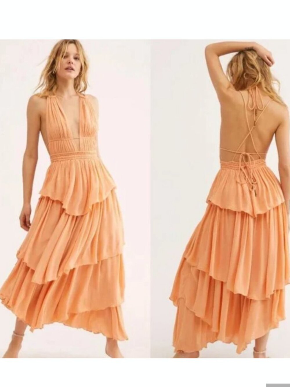 Free People Drop Dread Beauty Women's Tiered Halter Maxi Dress size Medium